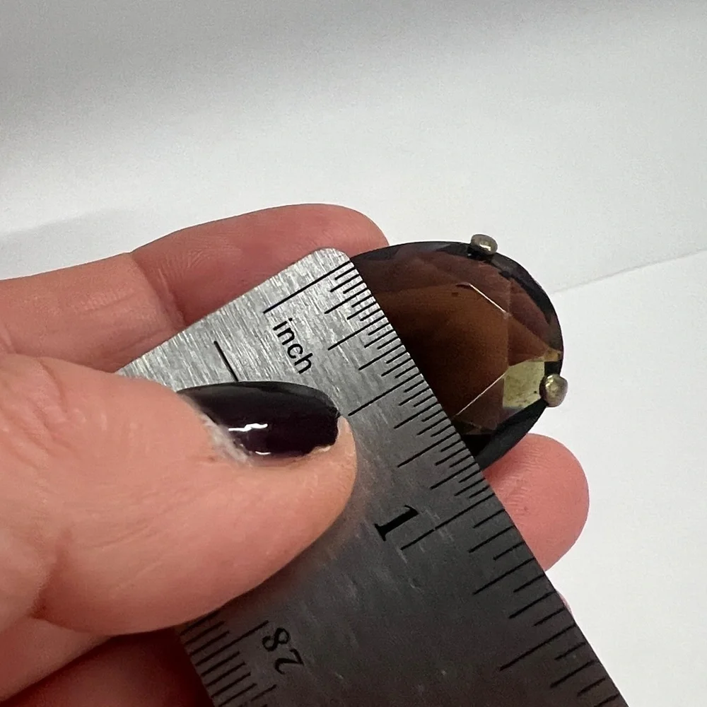 Size 6 Extra Large Jumbo Smokey Quartz Topaz Crystal Metal Basket Cocktail Ring